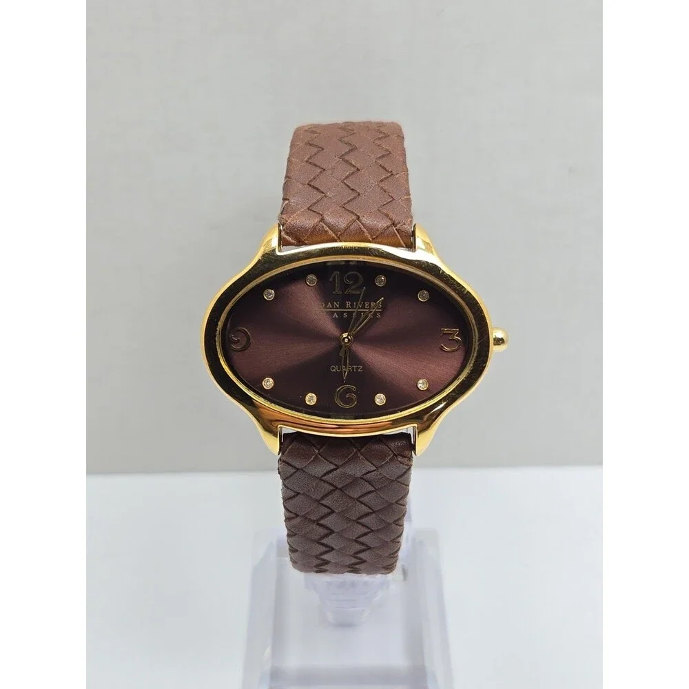 Joan Rivers Classics Womens Brown Dial Gold Tone Oval Sunburst Watch New Battery